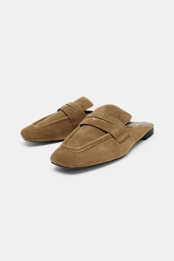SPLIT SUEDE MULE LOAFERS | Zara UK