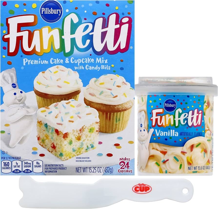Pillsbury Funfetti Premium Cake Mix, 15.25 oz and Funfetti Vanilla Flavored Frosting, 15.6 oz wit... | Amazon (US)