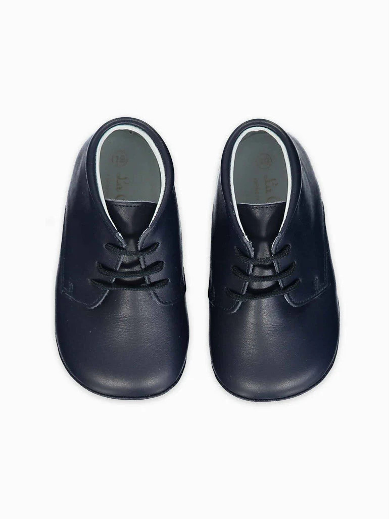 Navy Leather Baby Booties | La Coqueta (US)