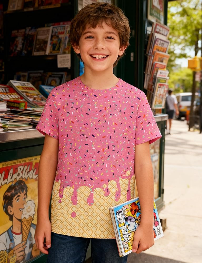 Boys T Shirts Size 4-12 Ice Cream Short Sleeve Shirt for Kids | Amazon (US)