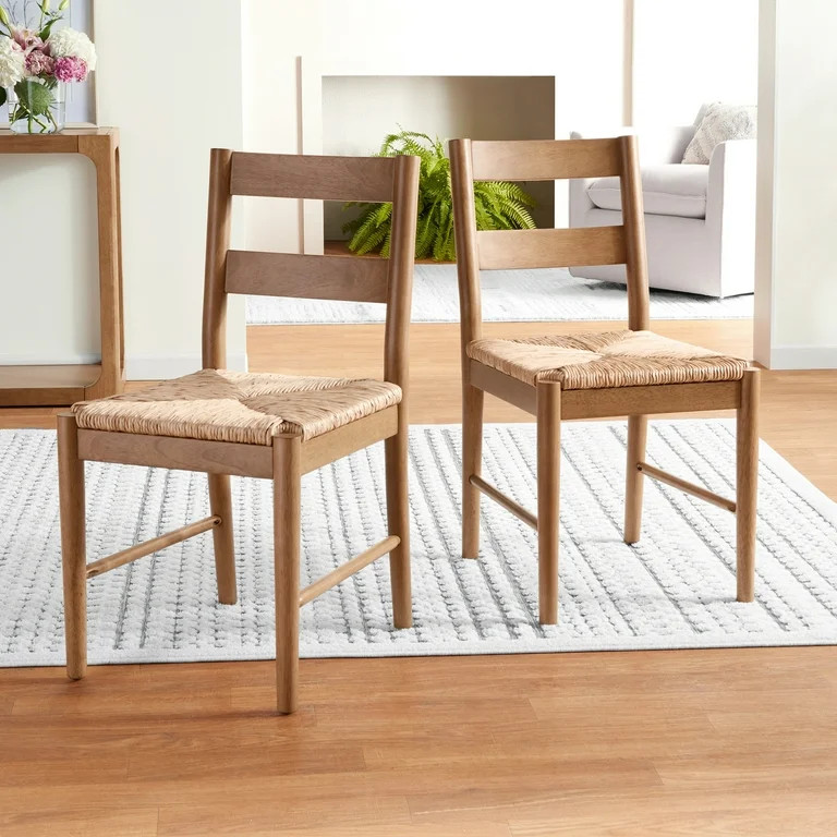 My Texas House Laurel Dining Chairs with Woven Seagrass Seat, Warm Brown, 2 Pack | Walmart (US)