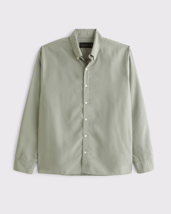 Long-Sleeve Cupro Button-Up Shirt | Abercrombie & Fitch (US)