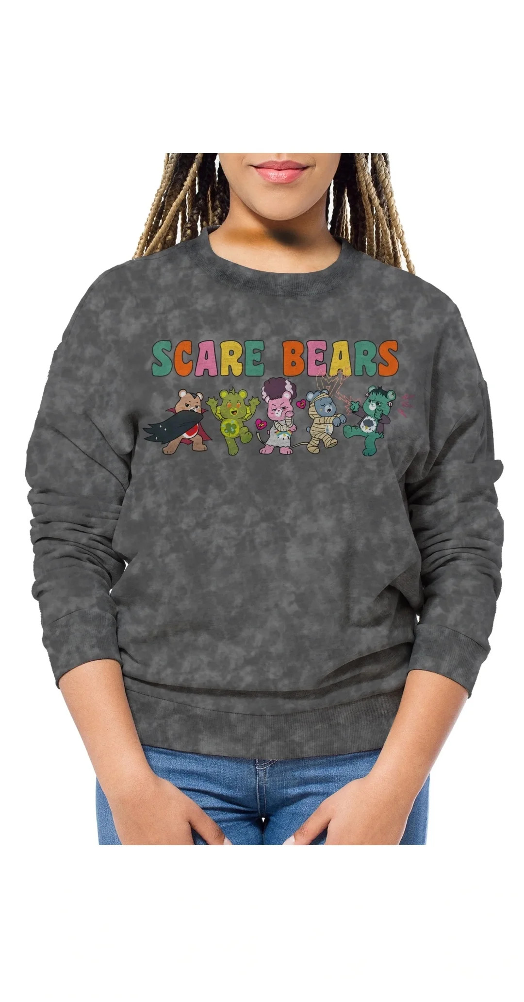 Women's Halloween Scare Bears Care Bears Gray Wash Graphic Sweatshirt - Large | Walmart (US)