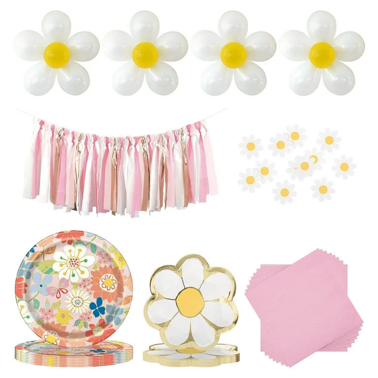 Way to Celebrate! Retro Daisy Birthday Party Tableware and Decoration Kit for 8 - Walmart.com | Walmart (US)