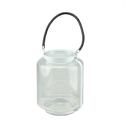 Northlight 18" Clear Glass Pillar Candle Lantern with White Metal Frame | Target