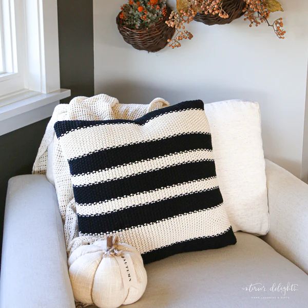 Black and Cream Striped Pillow | Interior Delights