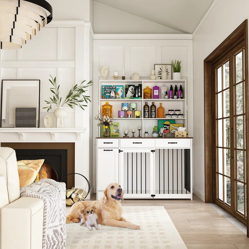 Dog Crate With Shelf And Drawer And Drawer Dog Bowl | Wayfair North America