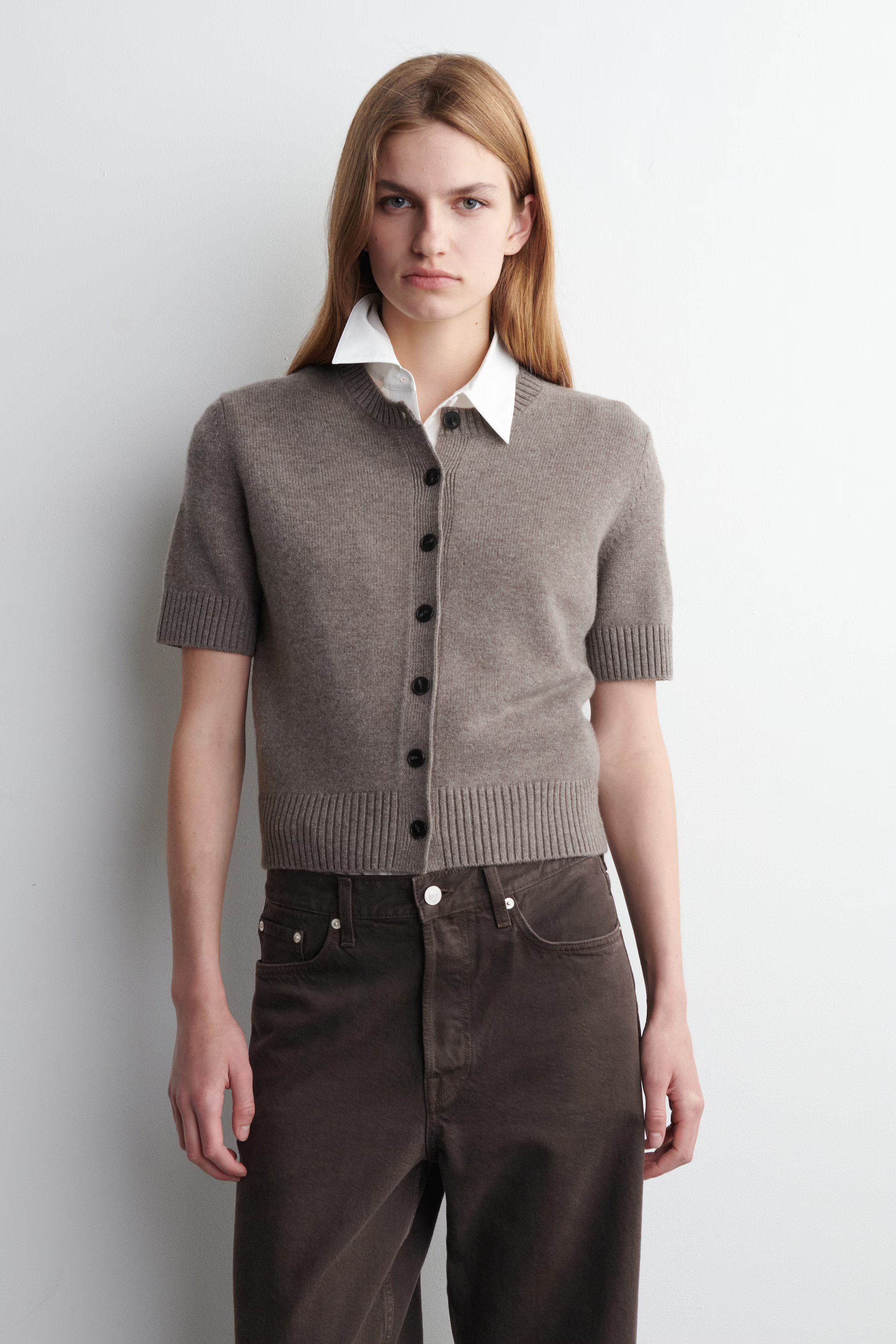 MERINO WOOL SHORT-SLEEVED CARDIGAN - MOLE | COS | COS UK