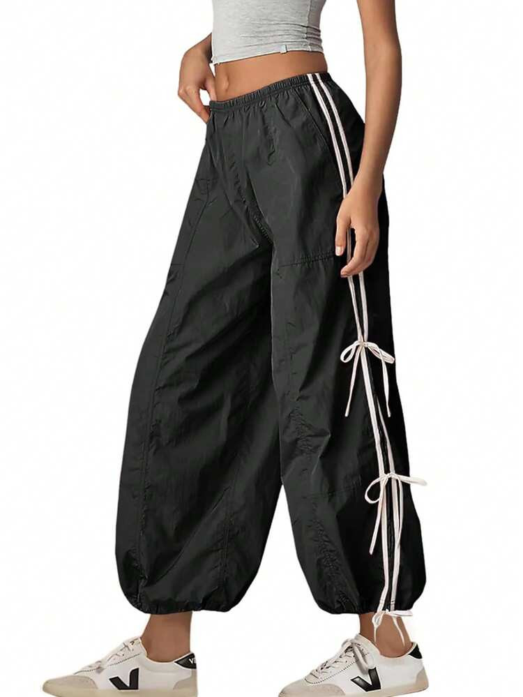 Women's Parachute Pants Elastic High Waist Full Twist Mountaineering Bib Pants Trousers | SHEIN