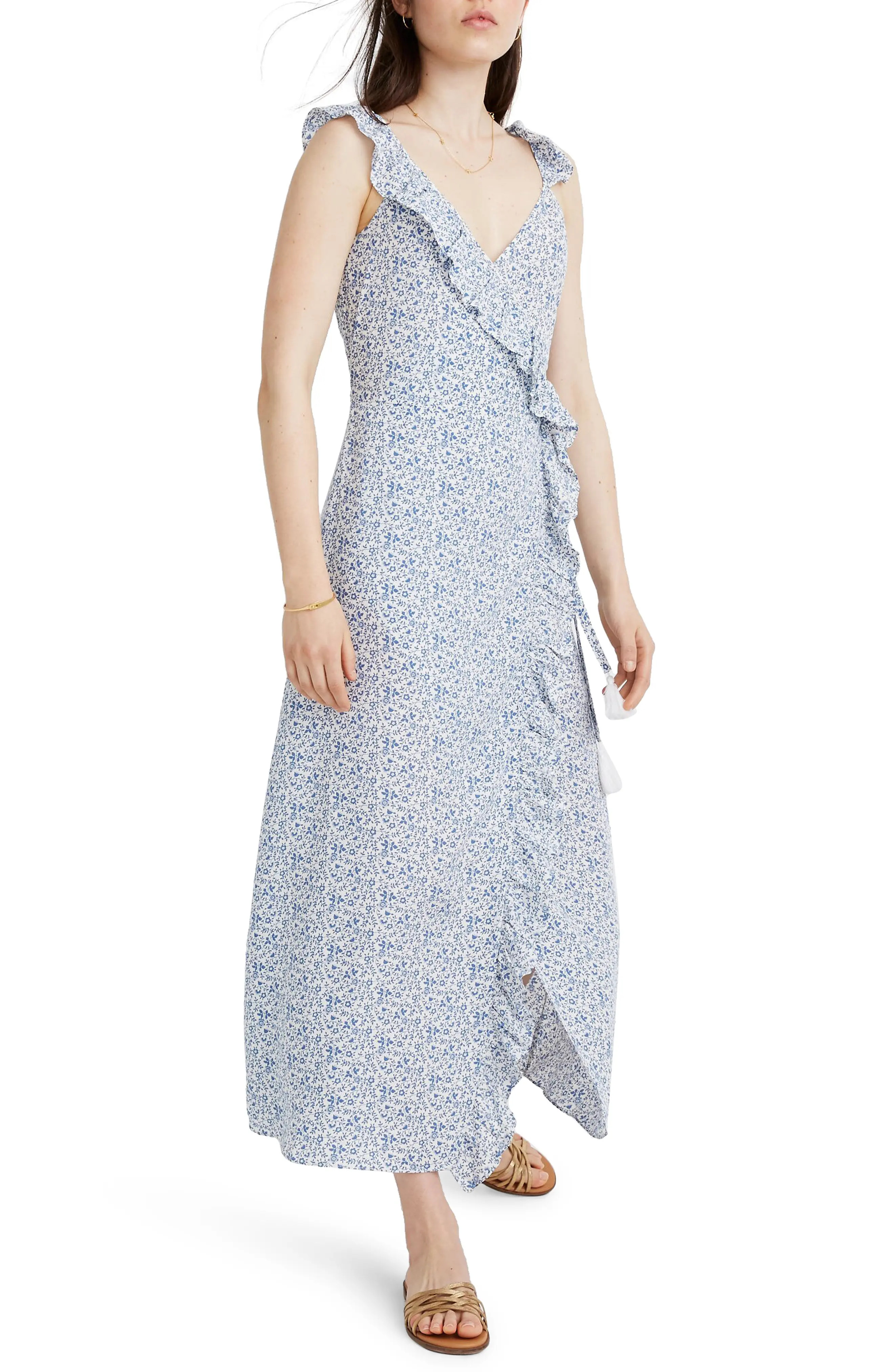 Women's Madewell Ruffled Faux Wrap Maxi Dress, Size 8 - Blue | Nordstrom