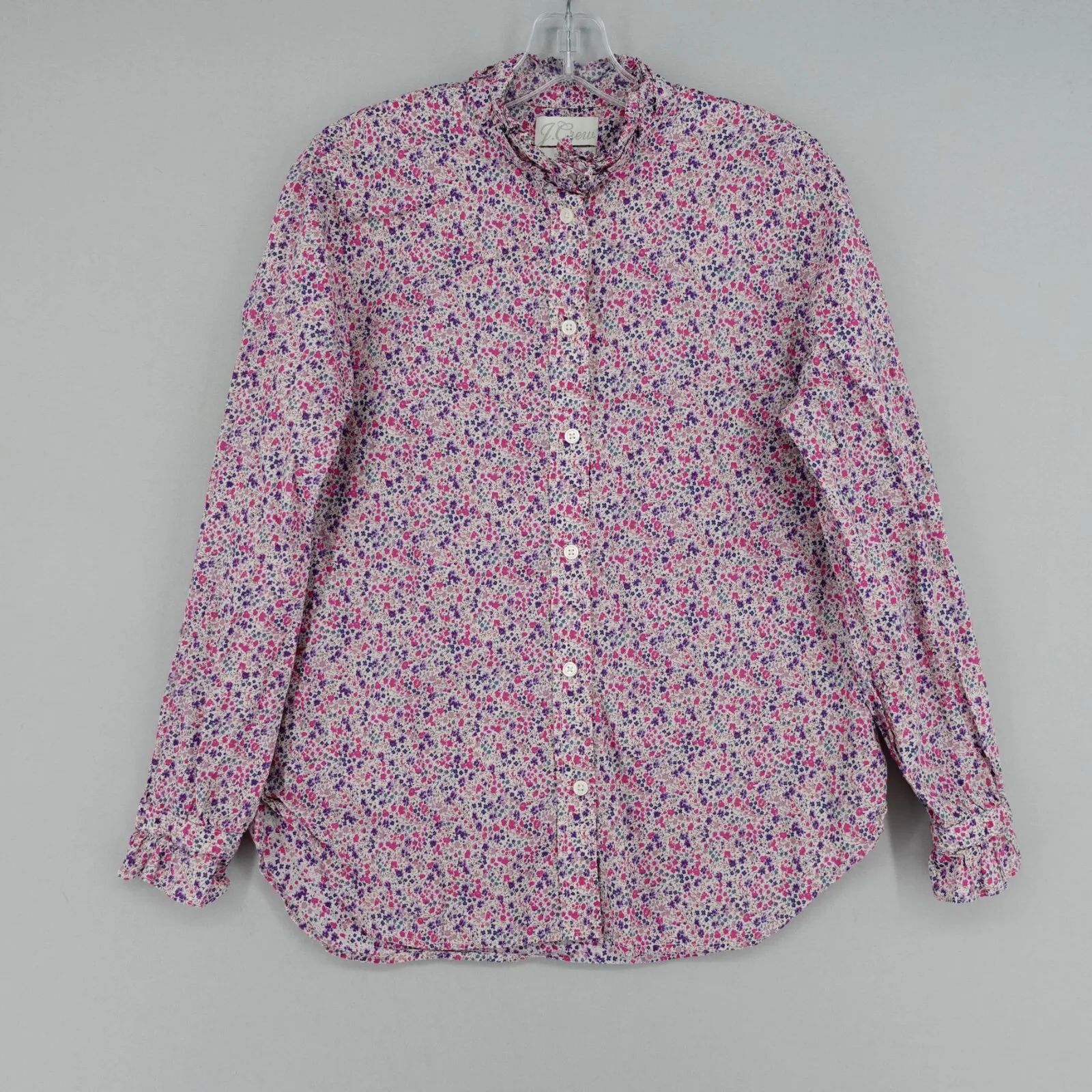J Crew Liberty Fabrics Ruffle Neck Button Up Shirt Womens 10 Pink Multi Floral | eBay US