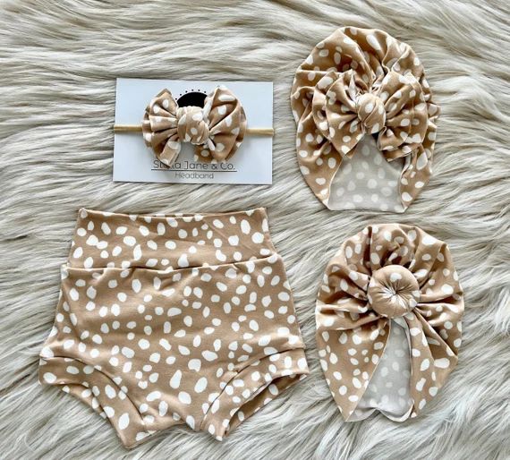 Baby shorties, Fawn Tan and White Dots Baby Shorties, Baby turban, Baby shorts, Baby Bummies, Bab... | Etsy (US)