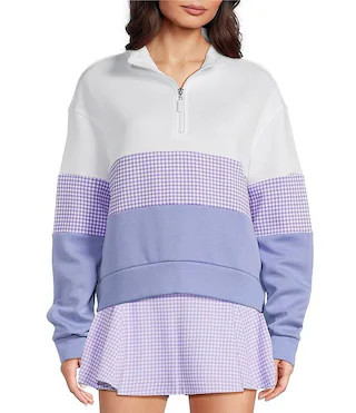 JV Colorblock Gingham Quarter Zip Long Sleeve Sweatshirt | Dillard's