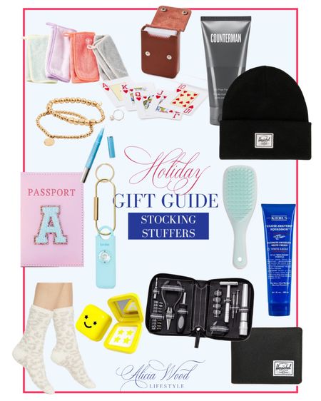 Gift guide: stocking stuffers
 Gold beaded bracelets, personalized passport holder, barefoot dreams socks, hair brush, beanie, shave kit, makeup towels, travel jewelry case, cards, jewelry cleaner, wallet and birdie

#LTKHoliday #LTKGiftGuide #LTKunder100