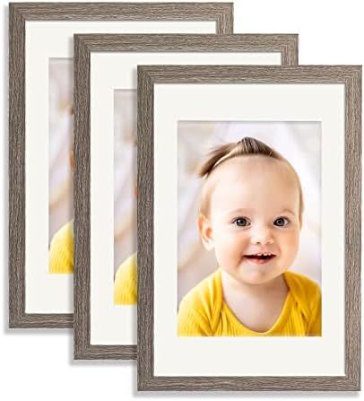 YK Artwood 12x18 Frame With Mat Gray Color - Wood Picture Frame Set of 3 - Display Picture 8.5x11... | Amazon (US)