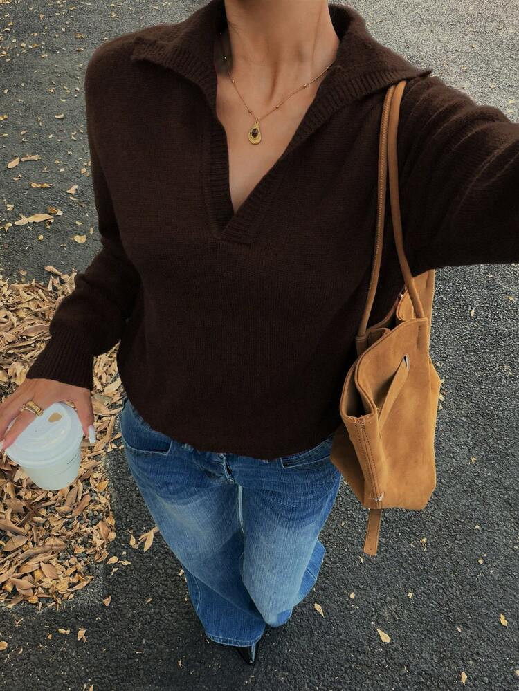 Flirla Women's Solid Color Ribbed Casual Pullover Sweater | SHEIN