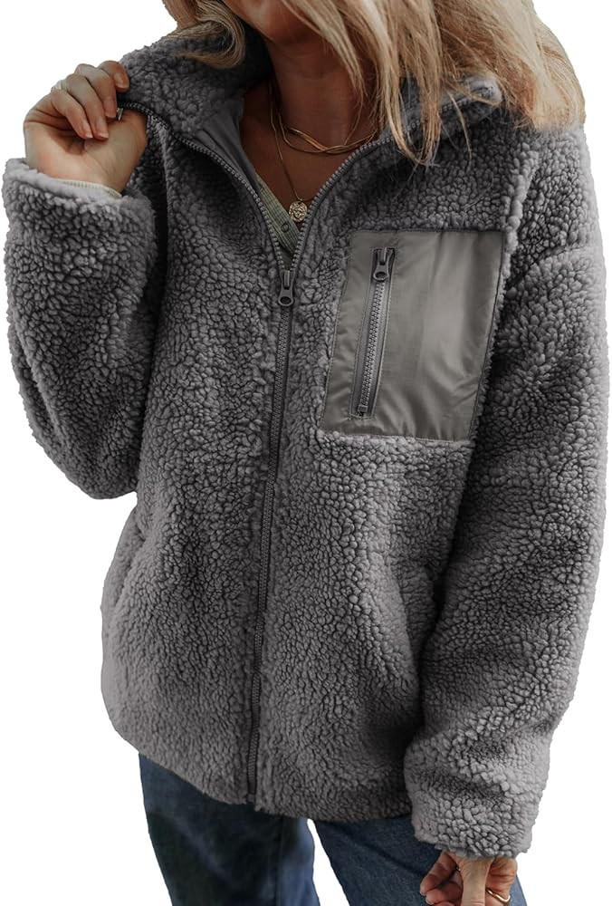 Dokotoo Womens Winter Trendy Full Zipper Fleece Jackets Long Sleeve Relaxed Warm Teddy Coats with... | Amazon (US)