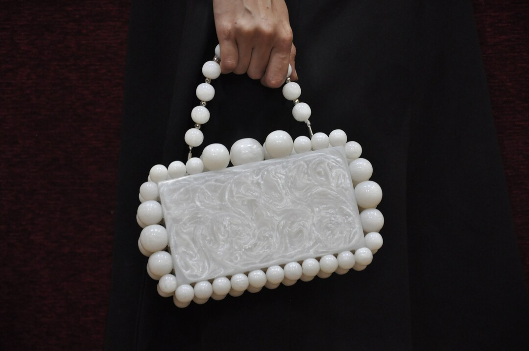 EOS clutch, pearl beaded bag with pearl beaded sling chain,  Hancrafted Marble look 2022 Resin cl... | Etsy (US)