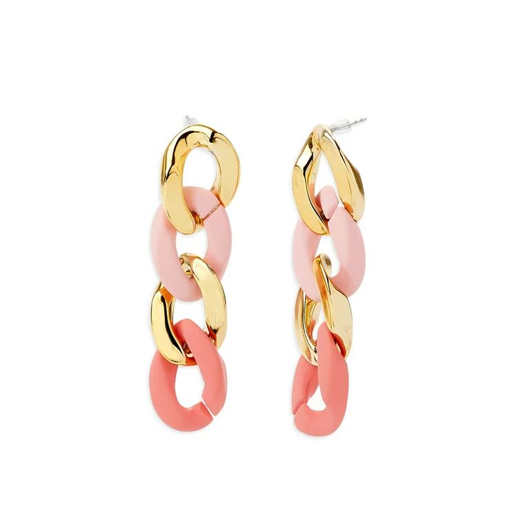 Scoop Women’s Gold-Tone Pink Resin Link Earrings | Walmart (US)