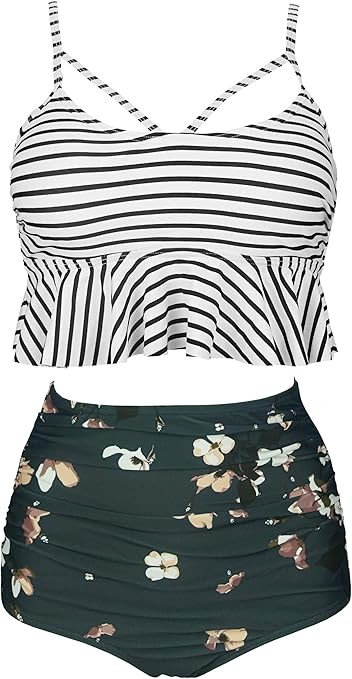 COCOSHIP Women's Retro Boho Flounce Falbala High Waist Bikini Set Chic Swimsuit(FBA) | Amazon (US)