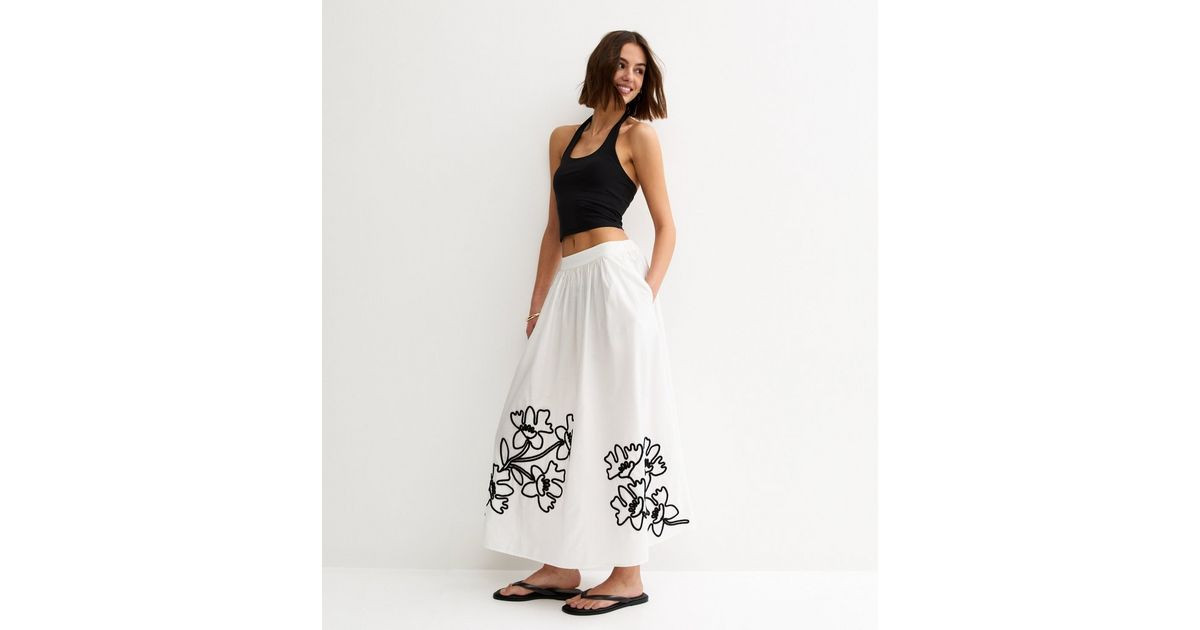 Women's Cream Flower Embroidered Midi Skirt New Look | New Look (UK)