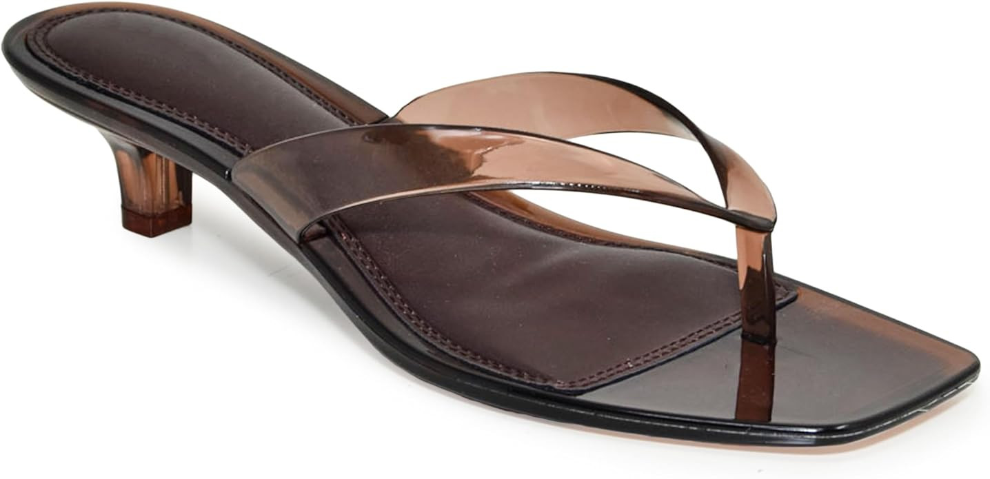 Wild Diva ROMANIA-01 Clear Jelly Square Toe Flip Flop Kitten Heel Sandals | Amazon (US)