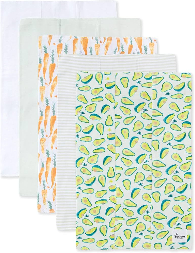 Burt's Bees Baby - Burp Cloths, 5-Pack Extra Absorbent 100% Organic Cotton Drool Cloths | Amazon (US)
