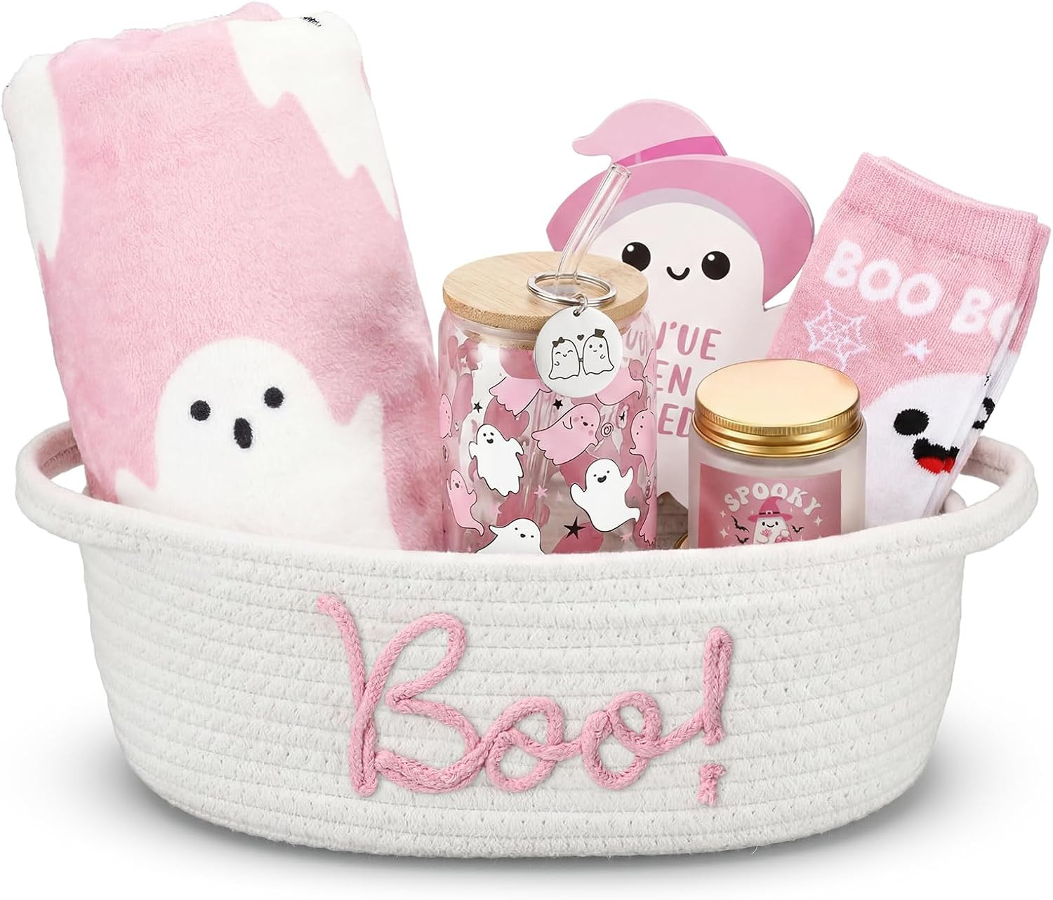 Mindsoft 7 Pcs Halloween Boo Basket Stuffers Boo Basket Gifts, Pink | Amazon (US)
