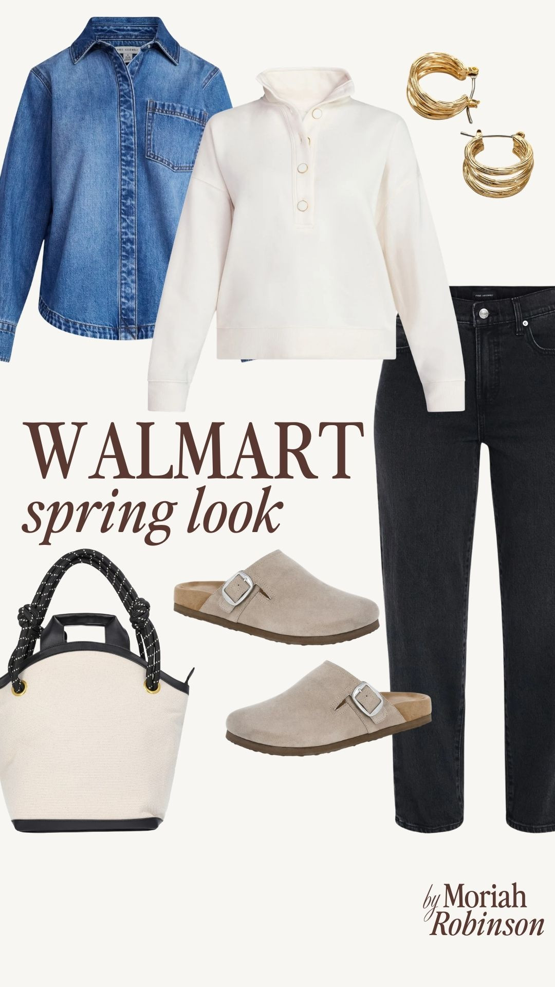 Walmart spring look. I love a denim on denim moment, and these black jeans are so good. Add a neutral shoe and simple accessories to complete the look. 

 #LTKootd #LTKmomlife #LTKSeasonal