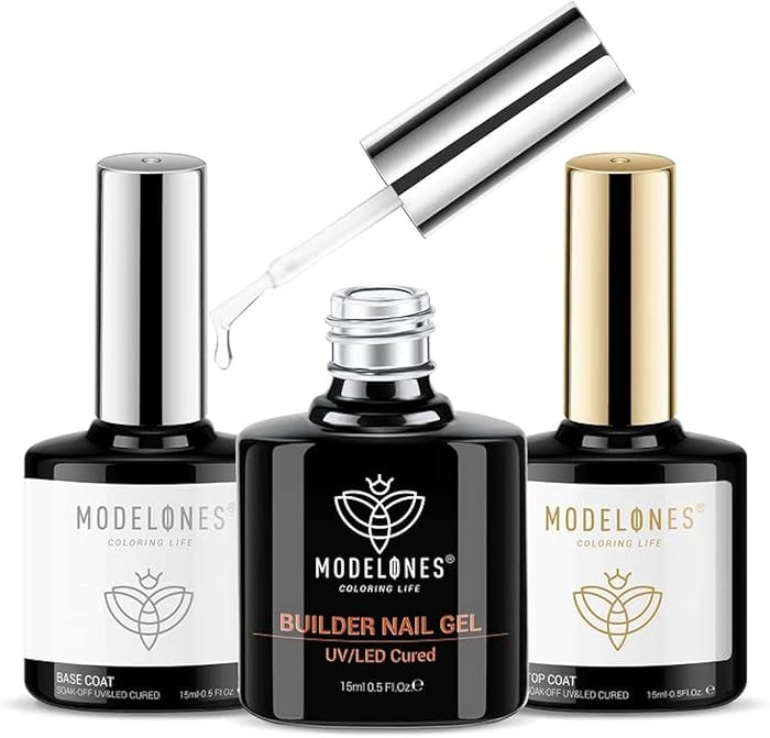 modelones Builder Nail Gel with Gel Top Coat, 3Pcs Clear Builder Nail Kit for Thickening Apex Bui... | Amazon (US)