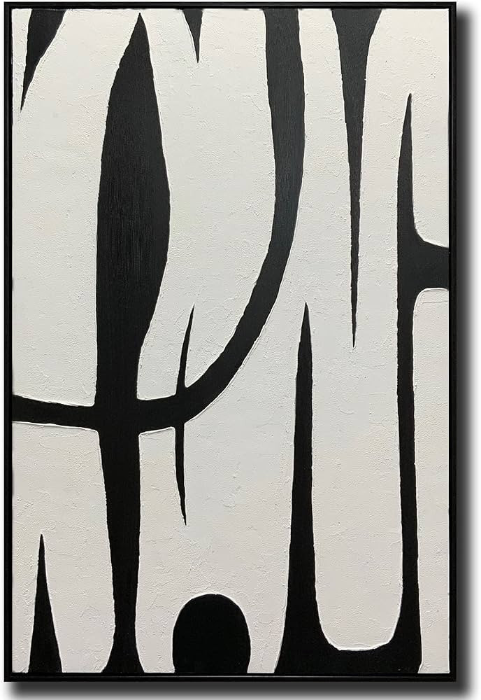 Boieesen Art,24x36Inch Abstract Hand-Painted Black White Oil Painting Modern Minimalism Artwork V... | Amazon (US)