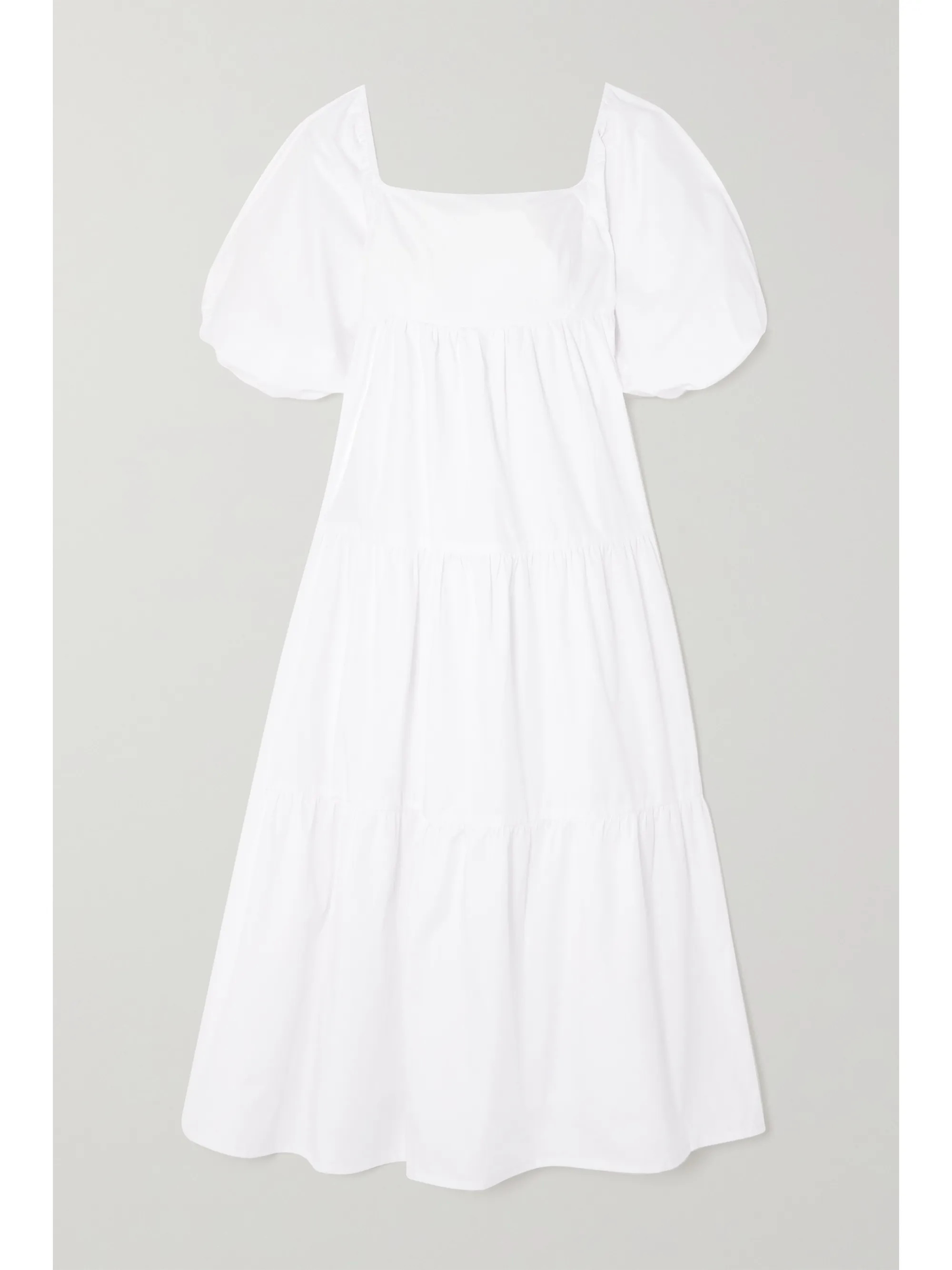 White + NET SUSTAIN Kiona tiered cotton-poplin midi dress | Faithfull The Brand | NET-A-PORTER | NET-A-PORTER (US)
