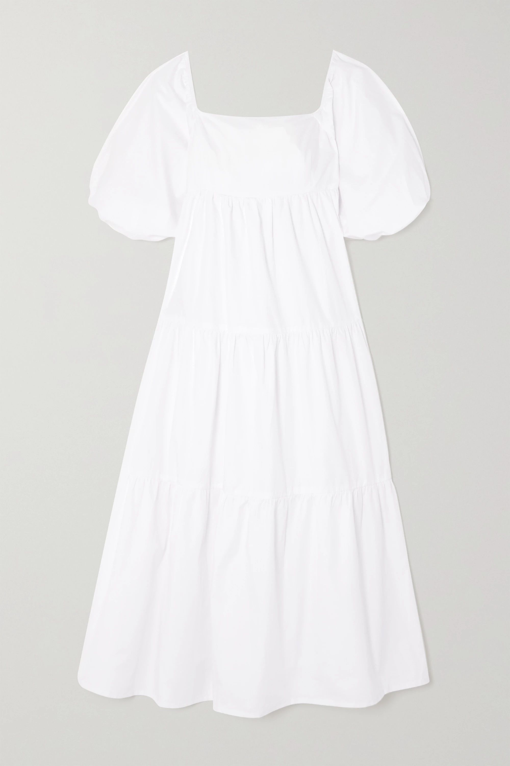 White + NET SUSTAIN Kiona tiered cotton-poplin midi dress | Faithfull The Brand | NET-A-PORTER | NET-A-PORTER (US)