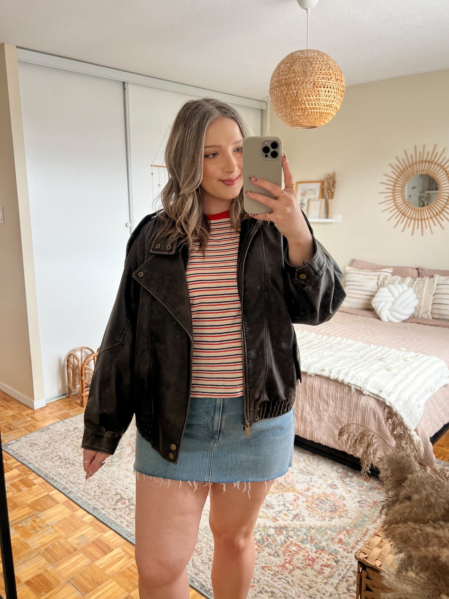 Love this combo for spring! Code AFLTK for 25% off Abercrombie March 12-15
Wearing my usual size L in the leather jacket (it’s literally perfect). Linked this year’s version of my denim skirt, wearing 32. Sized up to XL in the tee since I have a larger chest.

#LTKmidsize #LTKsale #LTKstyletip