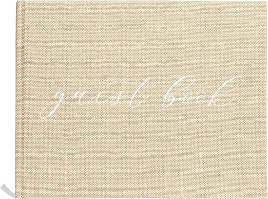 Pearhead Linen Beige Wedding Guest Book with White Script, Elegant Wedding, Rustic Wedding, Simpl... | Amazon (US)