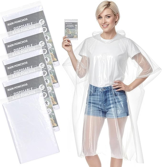 APEXUP Disposable Rain Ponchos for Adults, 5PK/10PK/50PK Emergency Rain Poncho for Camping Hiking... | Amazon (US)