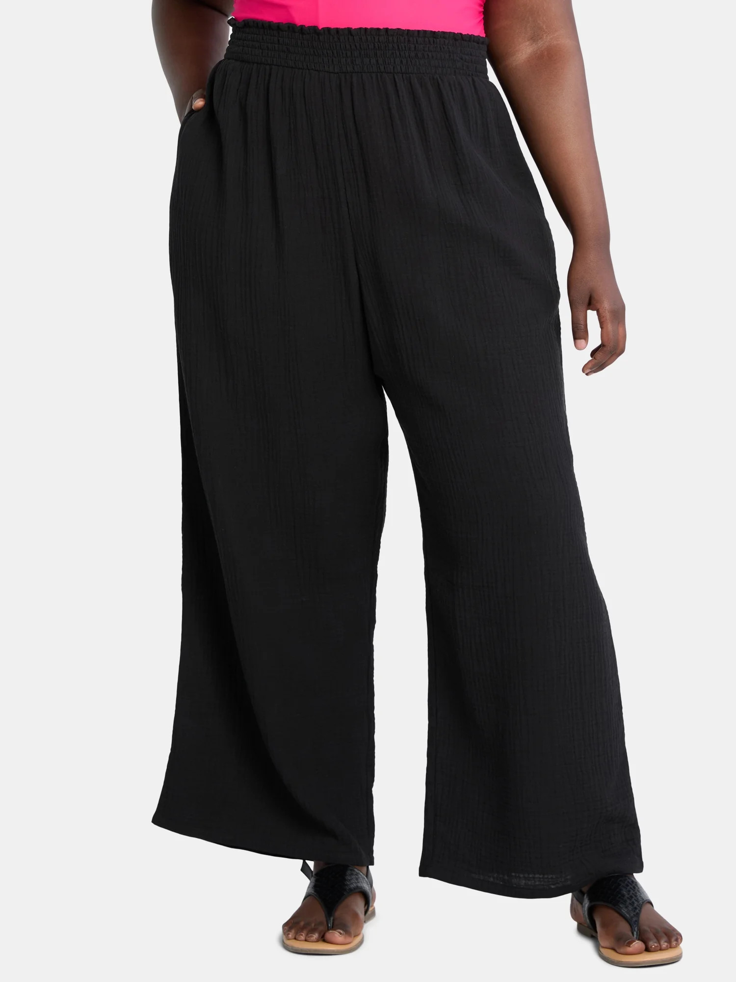 Time and Tru Women's and Women's Plus Cotton Gauze Beach Coverup Pants, Sizes XS-3X | Walmart (US)