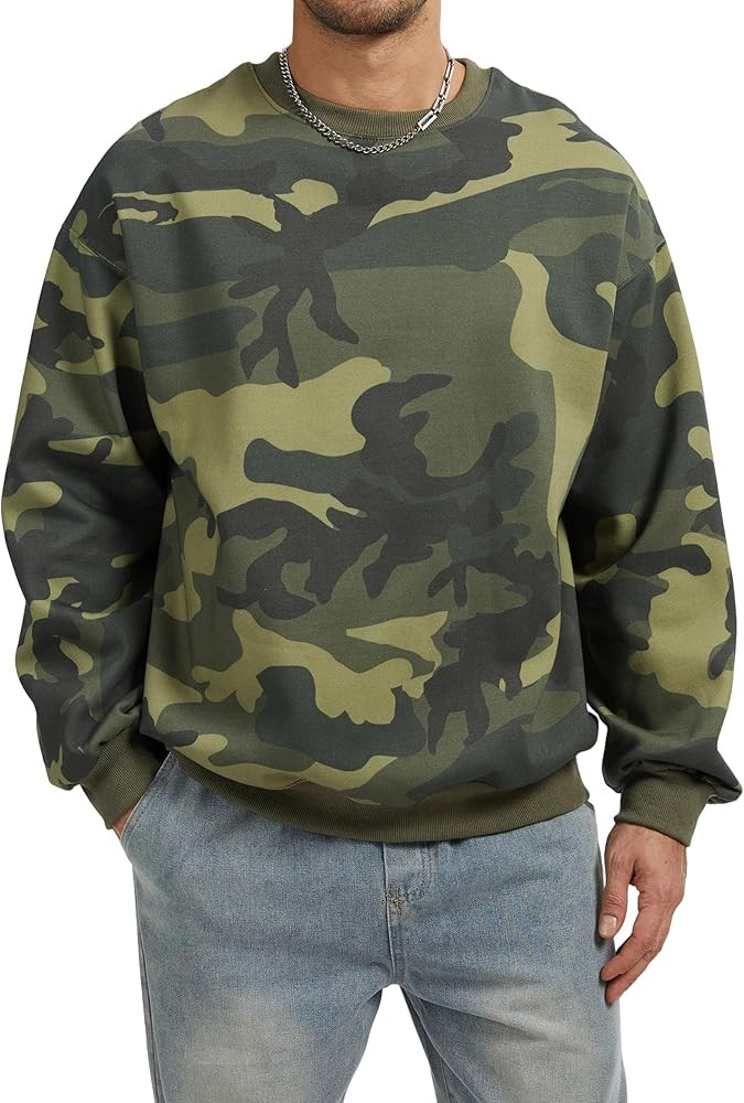Anoumcy Men’s Crewneck Camo Sweatshirt Casual Pullover Long Sleeve Fleece Top Loose Graphic Pri... | Amazon (US)