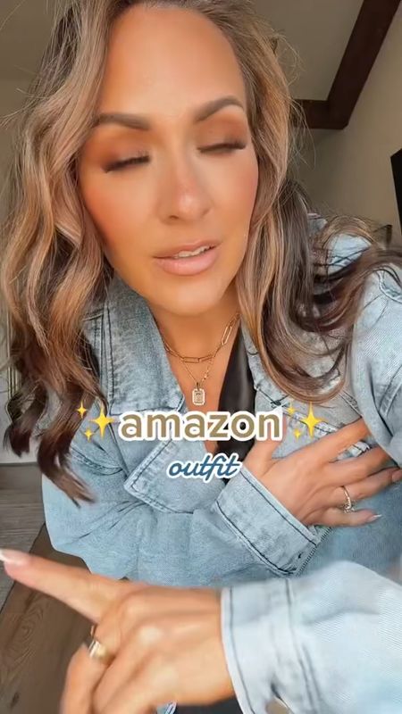 ok this top and this jacket are giving! jeans are target and only $25 will have everything l!nked in LTK!  #amazonfashion #croppedjeanjacket #denimjacket #amazoncroptop #fauxleathertop

#LTKstyletip