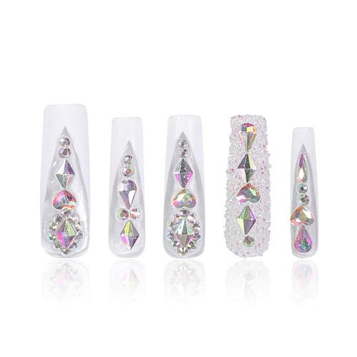 LOVFUL Press on Nails Aurora Light | Handmade with Full Covered Crystals | Reusable Fake Nails | Square Mid length 1.7in | H36-M | Amazon (US)