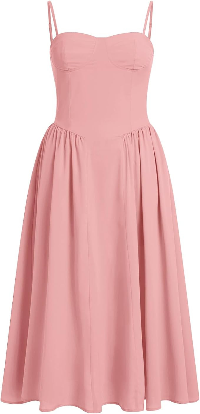 OBEEII Corset Dress for Women Summer Sundress Spaghetti Straps Bustier Midi Dress with Pockets Fl... | Amazon (US)