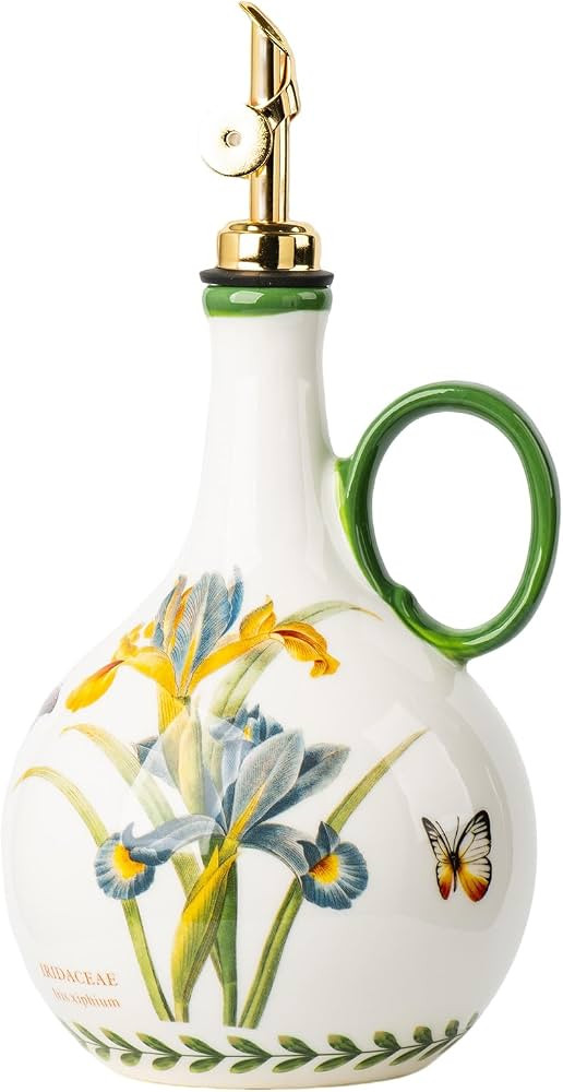 Ceramic Olive Oil Dispenser, 27 oz Floral Pattern Cruet with Auto-Close Spout, 9.45" Tall, Decora... | Amazon (US)
