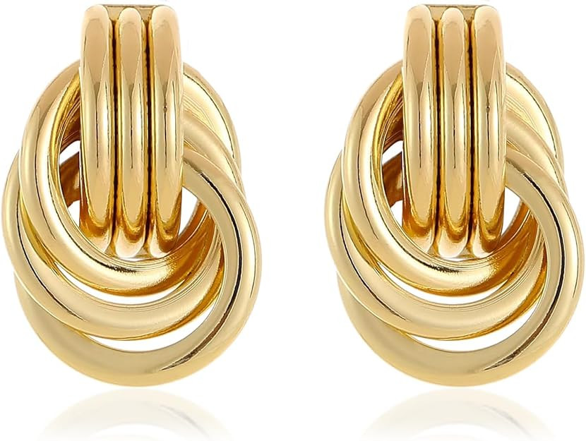 Chunky Gold Plated Knot Earrings for Women Trendy Link Earrings Statement Earrings | Amazon (US)