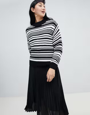 Monki textured crew neck stripe sweater in black and white | ASOS US