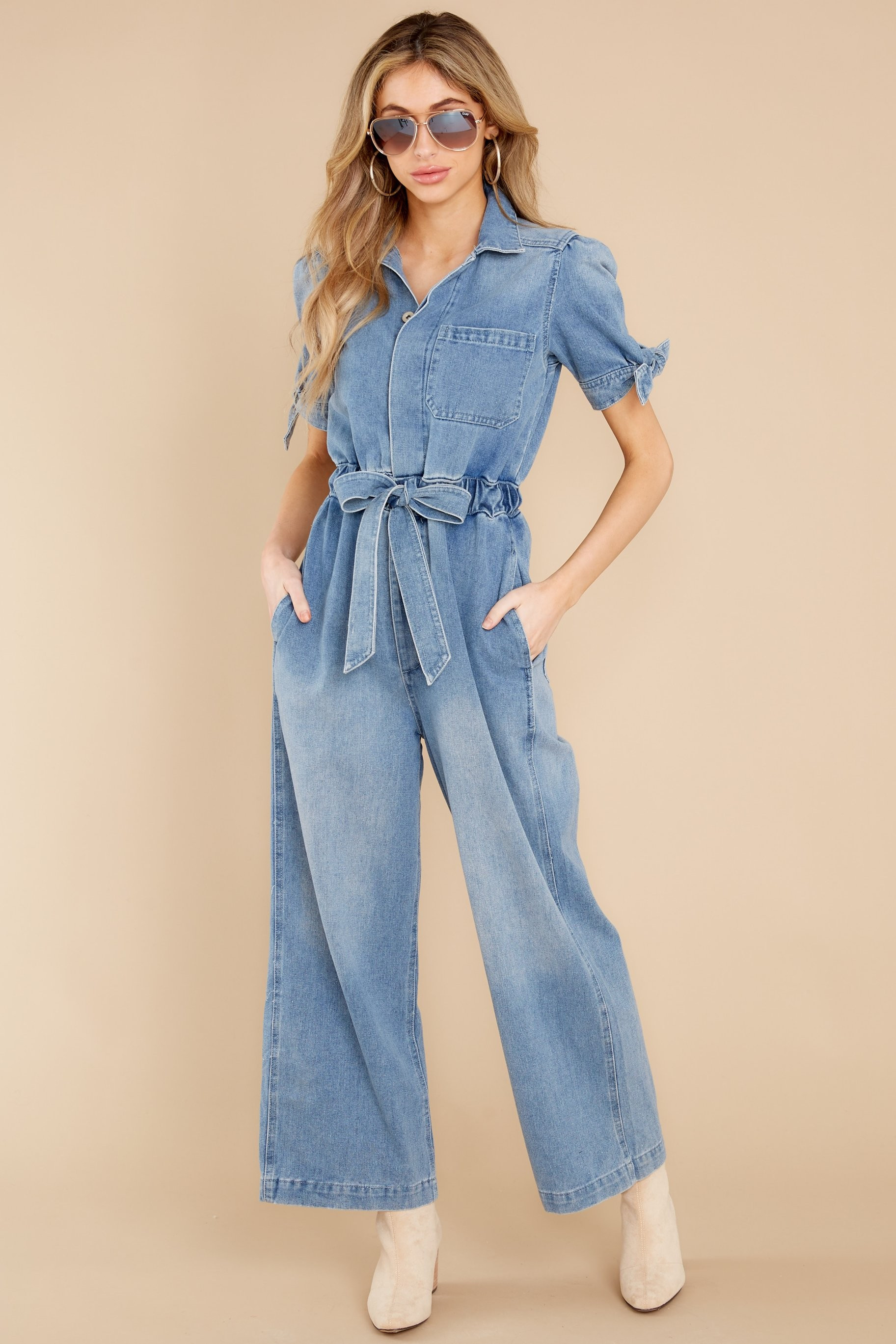 Broad Street Strolls Denim Jumpsuit | Red Dress 