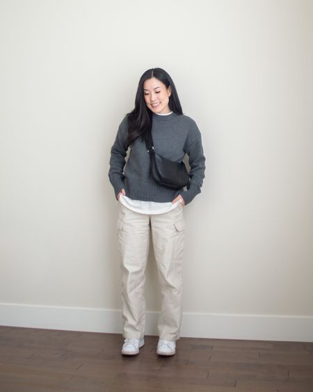 An all casual look featuring Everlane sweater XS, Madewell t-shirt 25, Uniqlo cargo pants XS.

#LTKSeasonal #LTKfindsunder100 #LTKstyletip