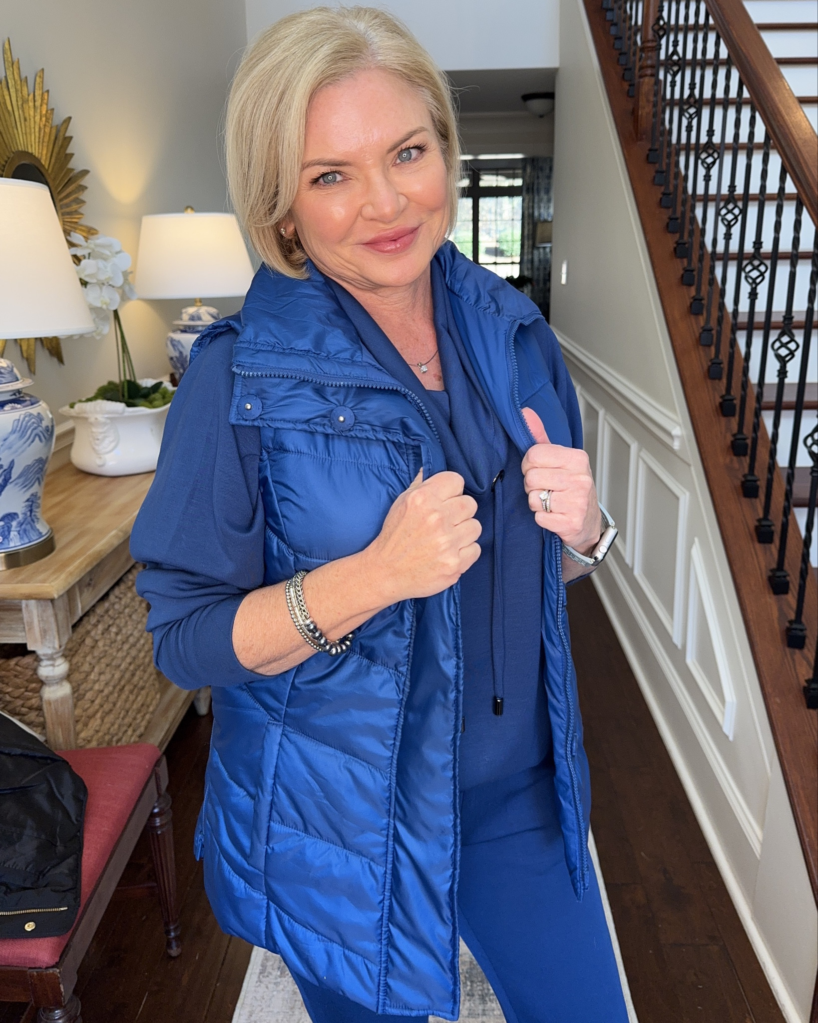 Gorgeous peacock blue athleisure set from Chico's! These pieces are buttery soft and the vest sets it off! I'm wearing medium top, small vest & pants. 

Athleisure
Activewear
Loungewear
Casual outfit
Cozy 
Joggers
Sneakers
Petite 

#stylewithserena
#midlifestyle
#fashionover50
#petitefashion

#LTKOver40 #LTKStyleTip #LTKActive