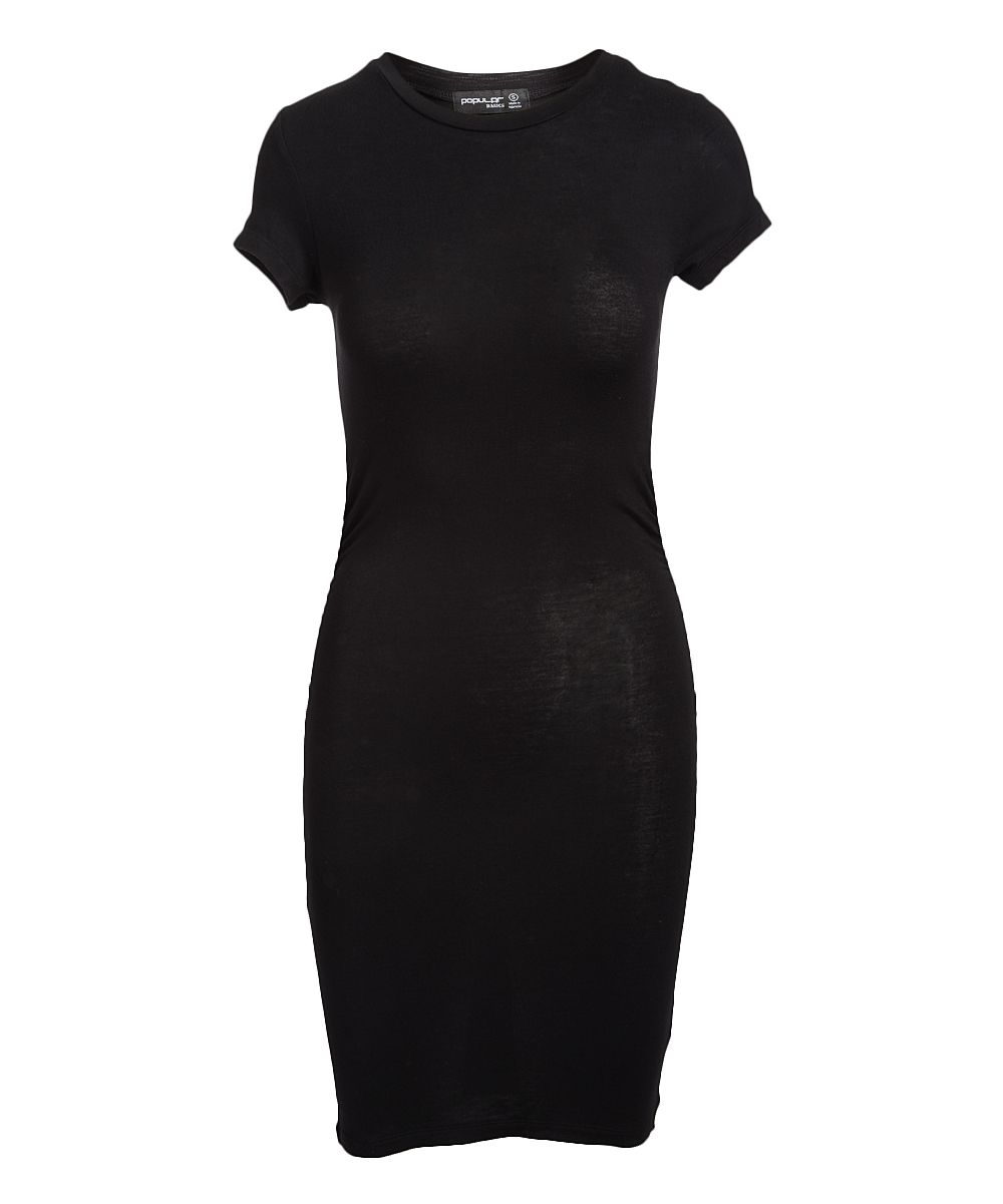 POPULAR BASICS Women's Casual Dresses BLACK - Black Short-Sleeve Sheath Dress - Women | Zulily