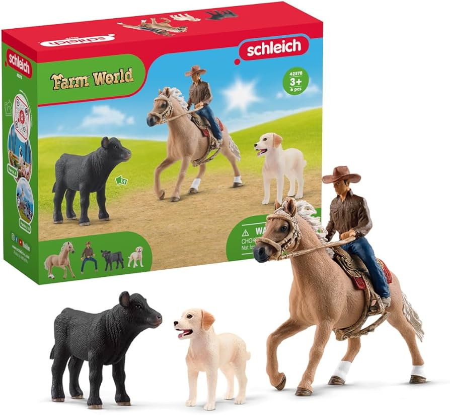 Schleich Farm World - 6PC Rodeo Calf Adventure Playset - Cowboy Rider Figurine with Horse Figure,... | Amazon (US)