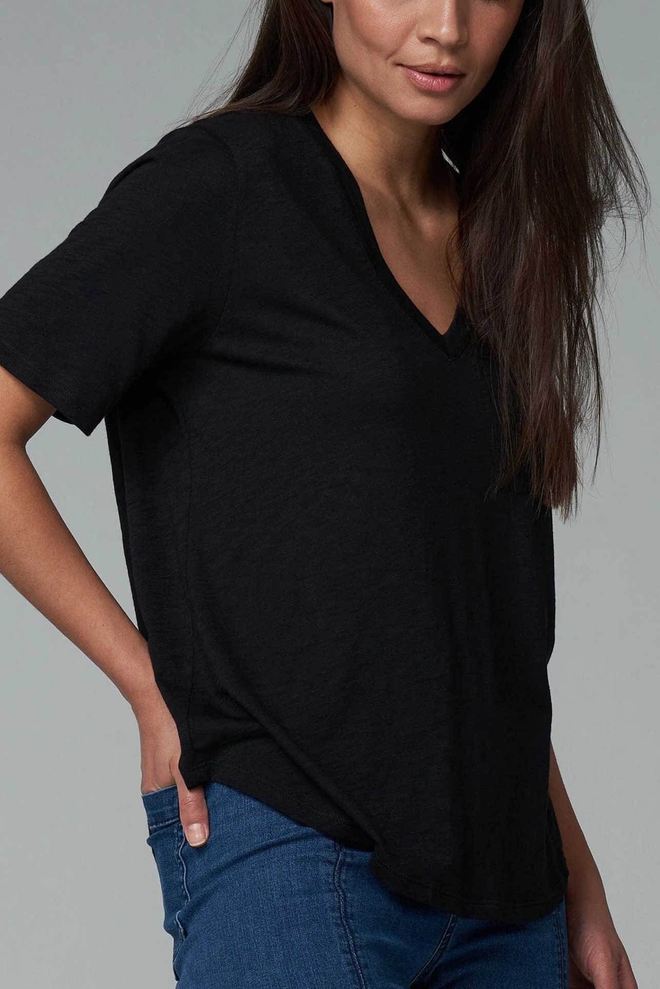 Slub Jersey V-Neck Tee | Franne Golde